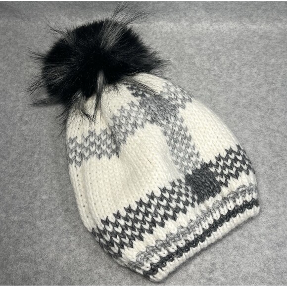 Nardi Tagliaferri Beanie Womens Wool Alpaca Blend Made‎ Italy Pom Pom Grey White - Picture 2 of 10